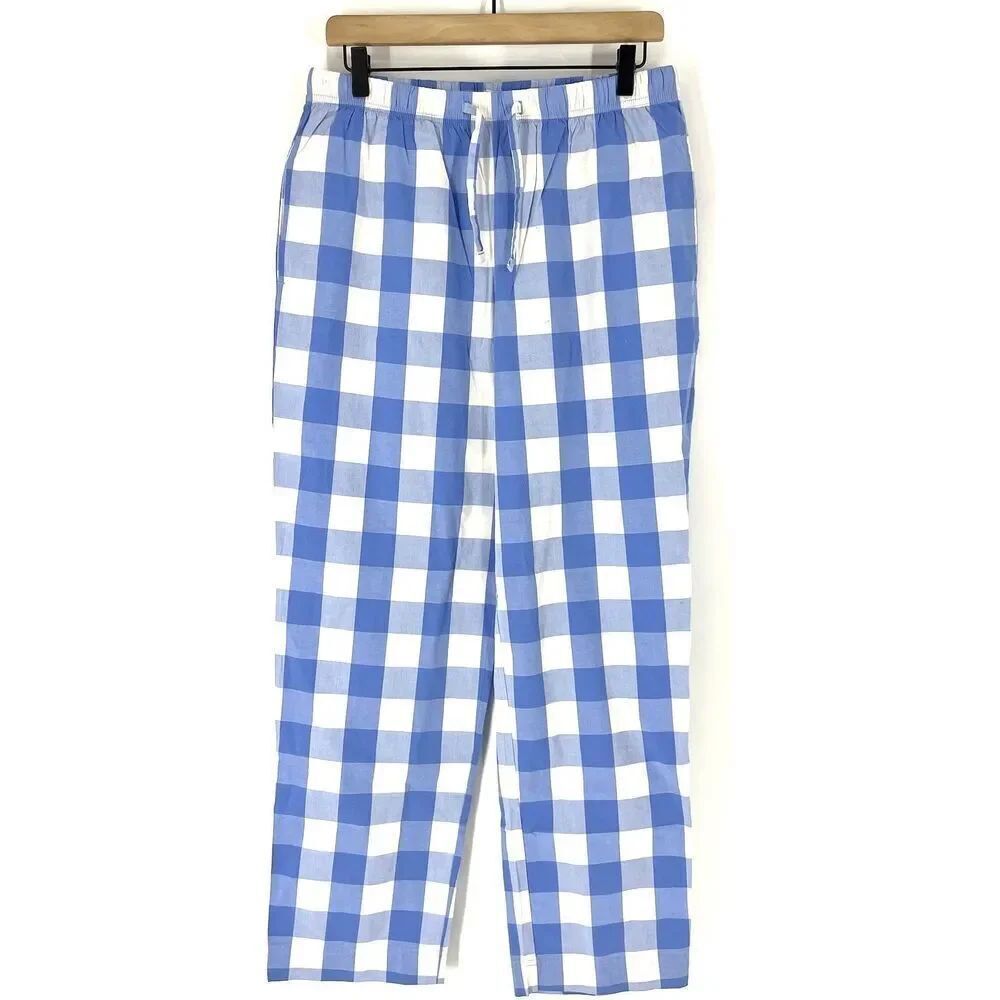 LL Bean Pajama Pants Size Small Women Blue White Daybreak Check Cotton Poplin PJ
